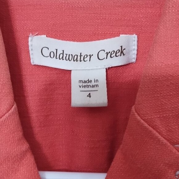VTG Y2K Coldwater Creek Fitted 3/4 Sleeve 3-Button Cotton Jacket Sz 4 Boho Coral - Picture 4 of 7